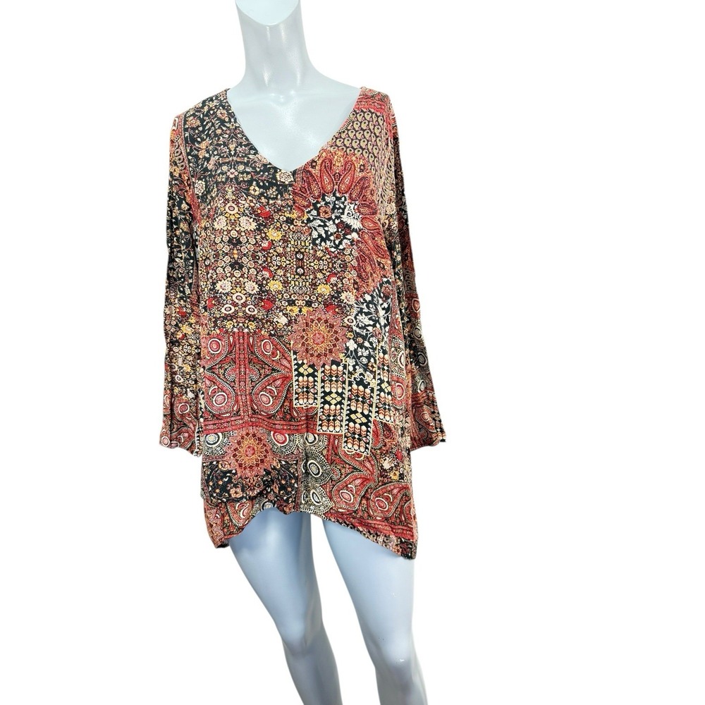 One world live and let‎ live Women's XL  earth tones BoHo tunic top Preowned